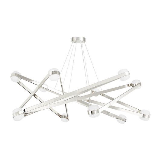 12-Light Geometric Opal Glass Chandelier / Polished Nickel