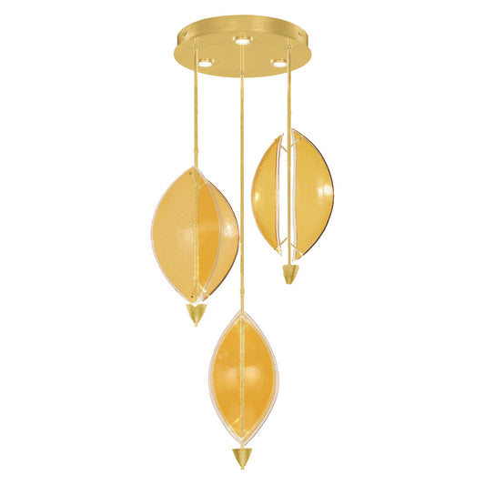 28.5-Inch Sculptural Glass Pendant Light / Gold Leaf/Amber