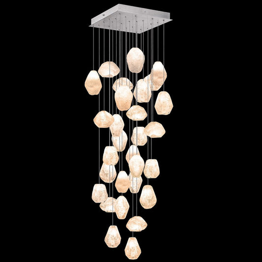 30-Inch Natural Quartz Square Pendant Light / Silver