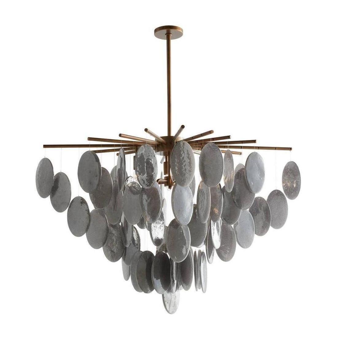8-Light Seedy Glass Disc Chandelier / Antique Brass, Smoke Luster Glass