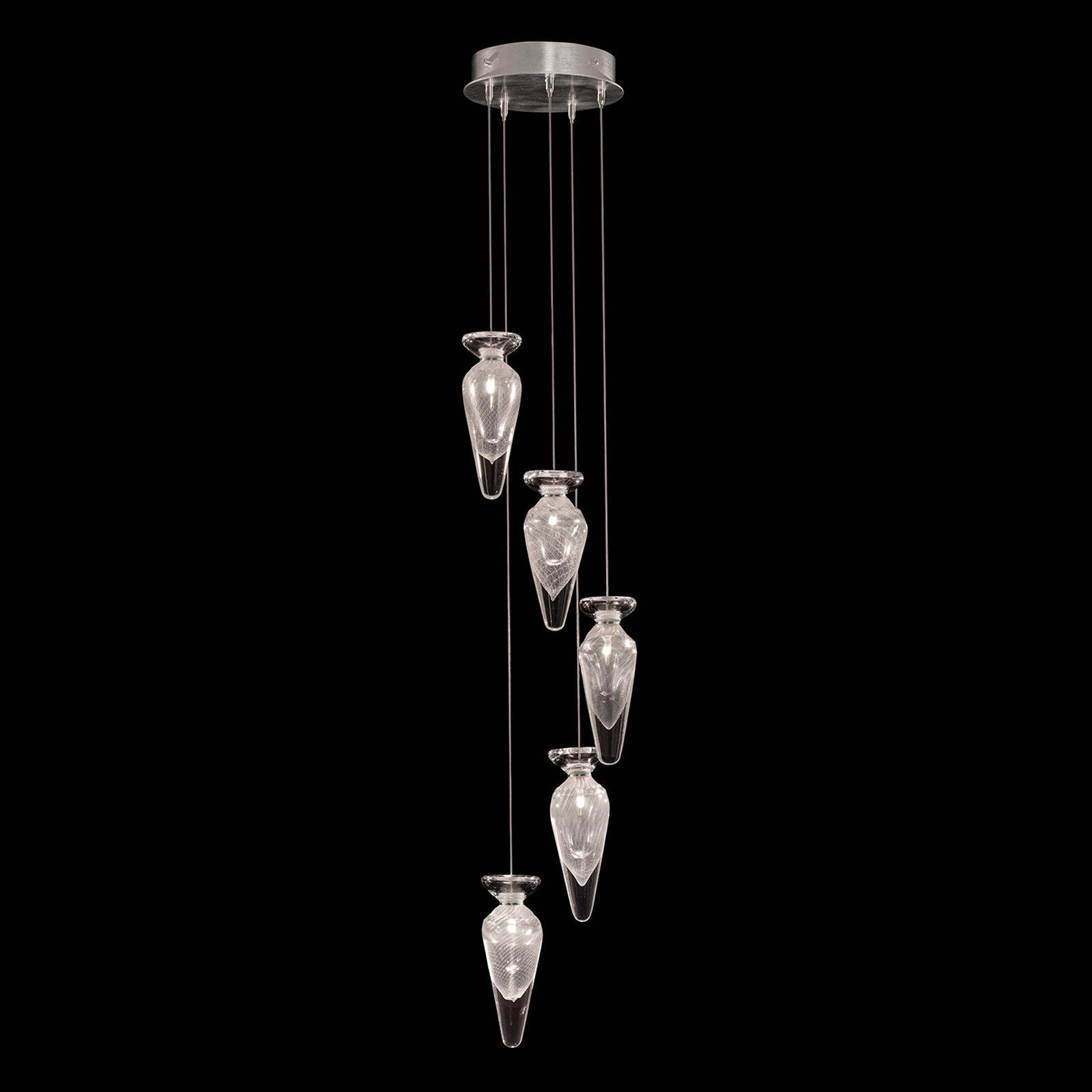 11.5-Inch Hand-Blown Glass Pendant Light / Clear Tear / Silver