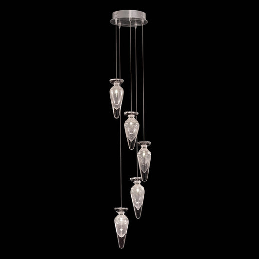 11.5-Inch Hand-Blown Glass Pendant Light / Clear Tear / Silver