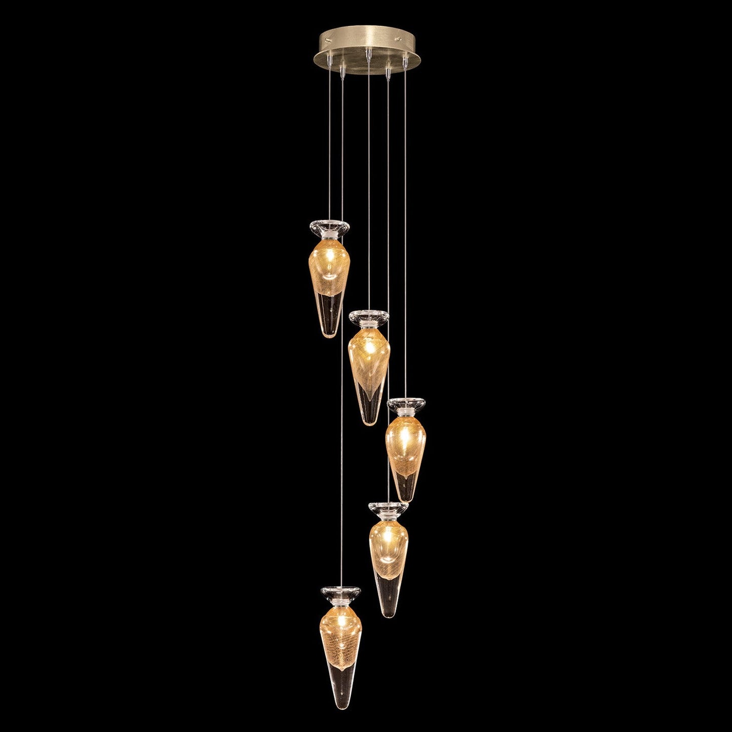 11.5-Inch Hand-Blown Glass Pendant Light / Gold Round / Silver