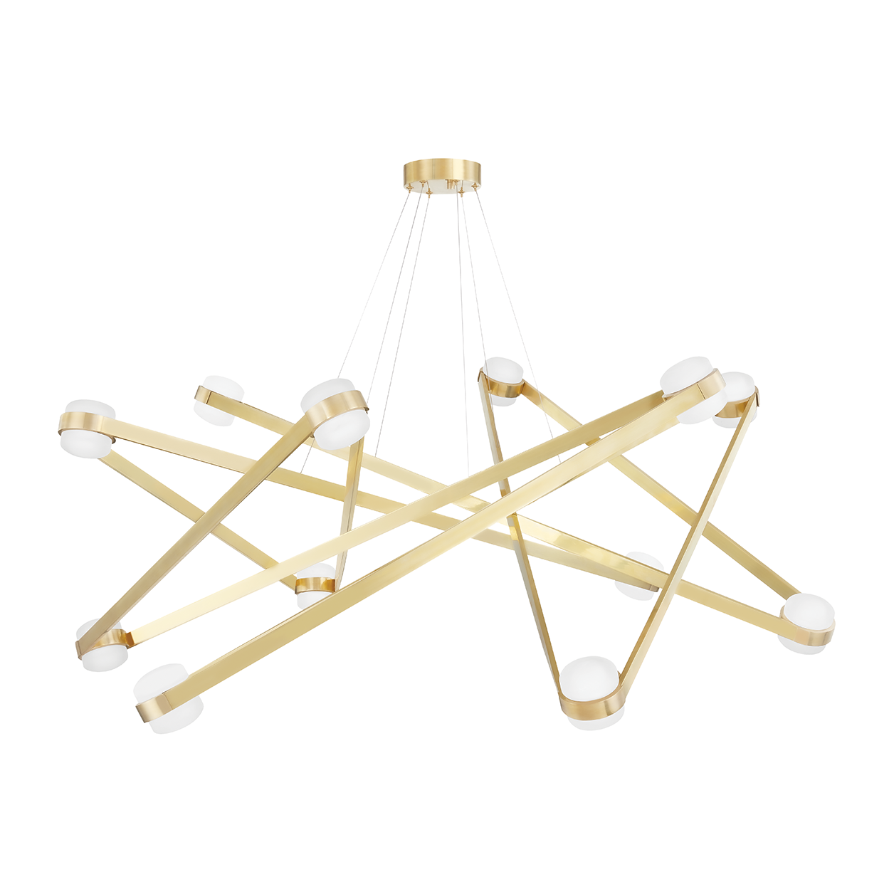 12-Light Geometric Opal Glass Chandelier / Aged Brass