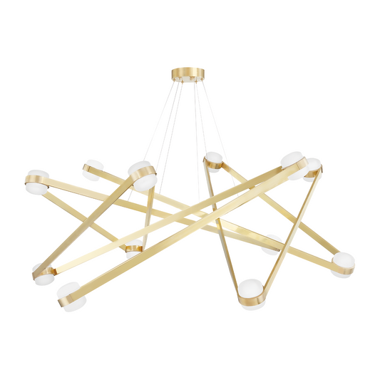 12-Light Geometric Opal Glass Chandelier / Aged Brass
