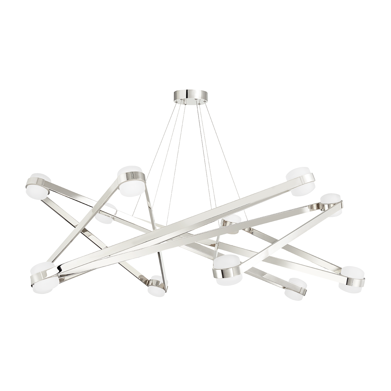 12-Light Geometric Opal Glass Chandelier / Polished Nickel