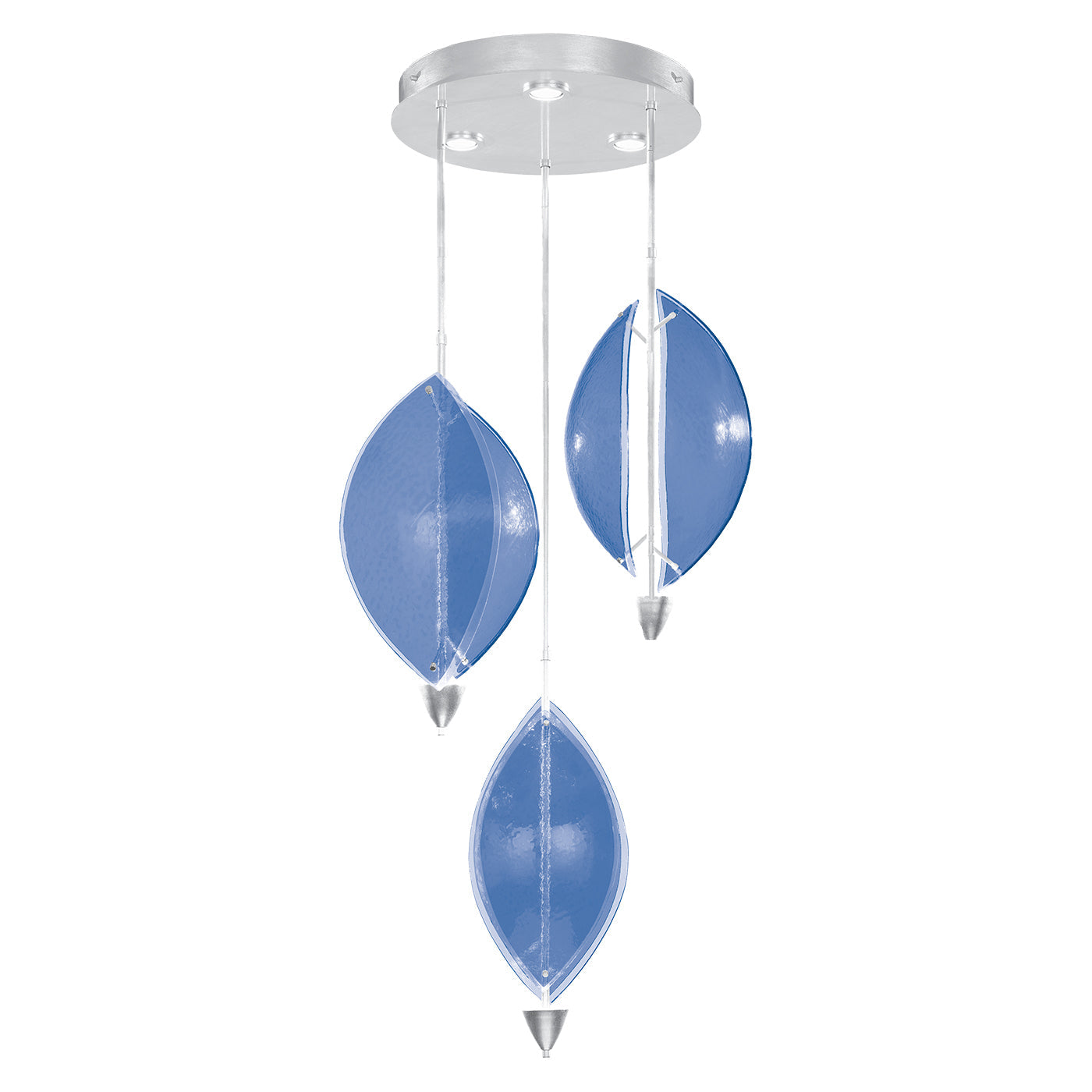 28.5-Inch Sculptural Glass Pendant Light / Silver Leaf/Blue