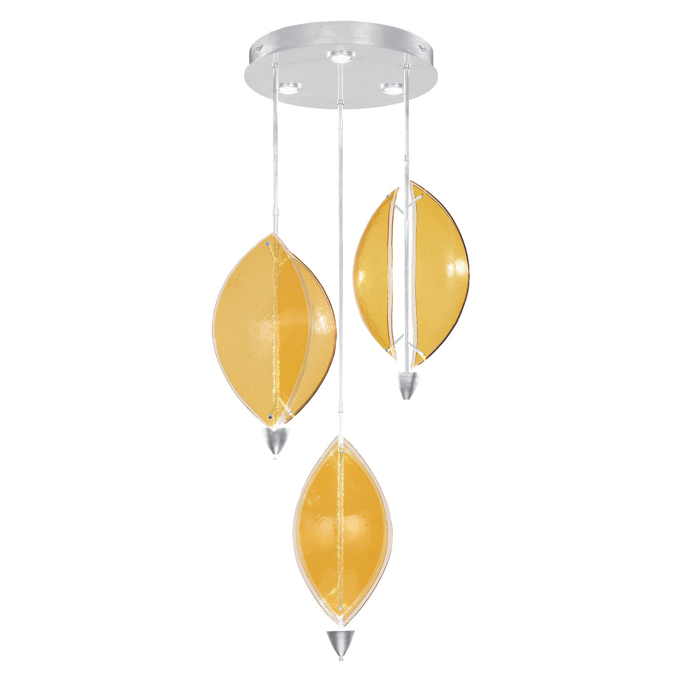 28.5-Inch Sculptural Glass Pendant Light / Silver Leaf/Amber