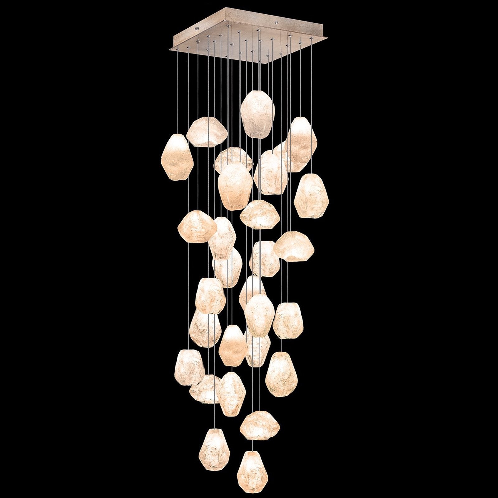 30-Inch Natural Quartz Square Pendant Light / Gold