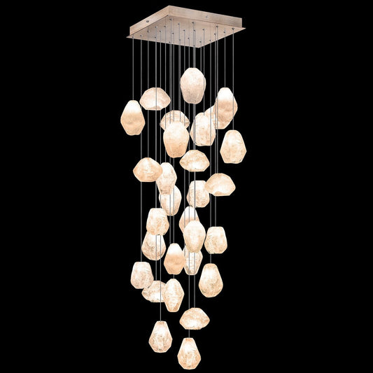 30-Inch Natural Quartz Square Pendant Light / Gold
