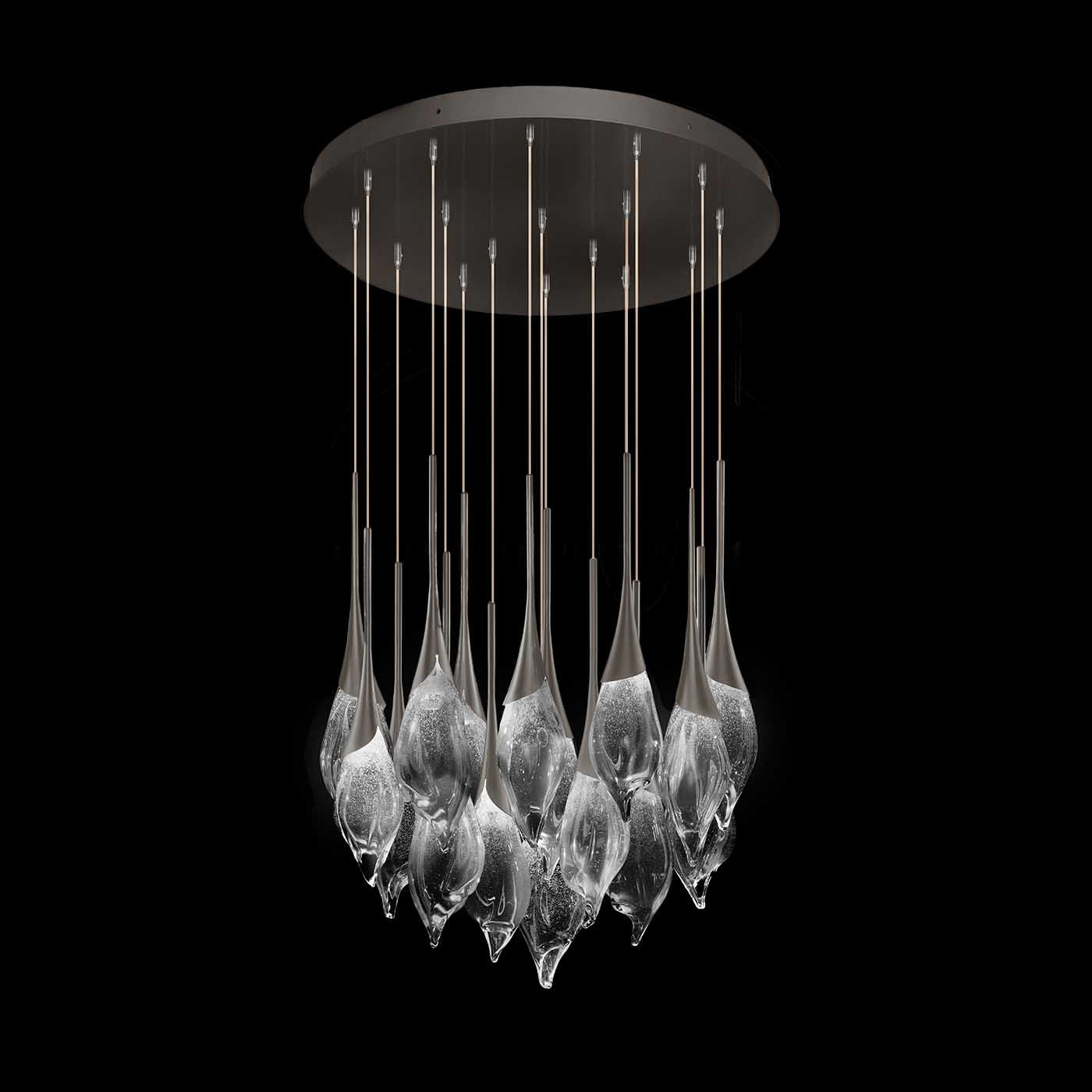 32.75-Inch Hand-Pulled Glass Low Pendant Light / Midnight Steel