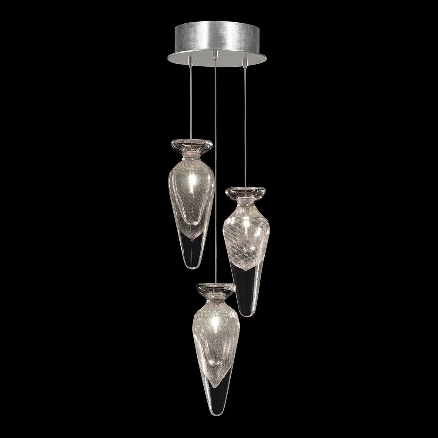 8.5-Inch Hand-Blown Glass Pendant Light / Clear Tear / Silver