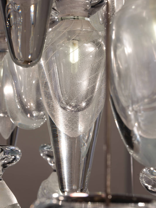 8.5-Inch Hand-Blown Glass Pendant Light / Clear Tear / Gold