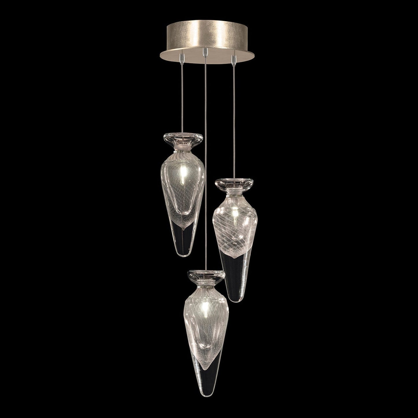 8.5-Inch Hand-Blown Glass Pendant Light / Gold Tear / Silver