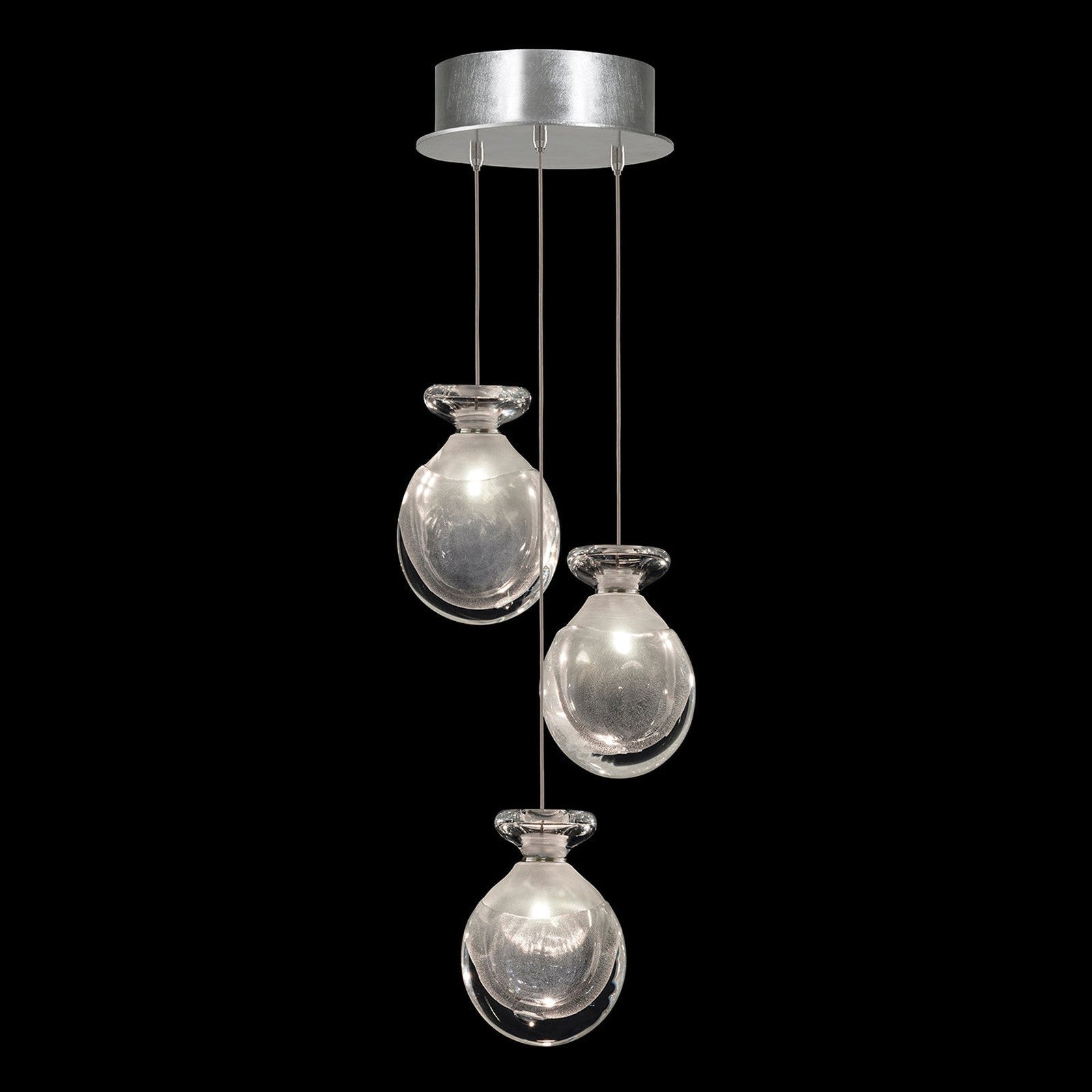8.5-Inch Hand-Blown Glass Pendant Light / Clear Mix / Silver