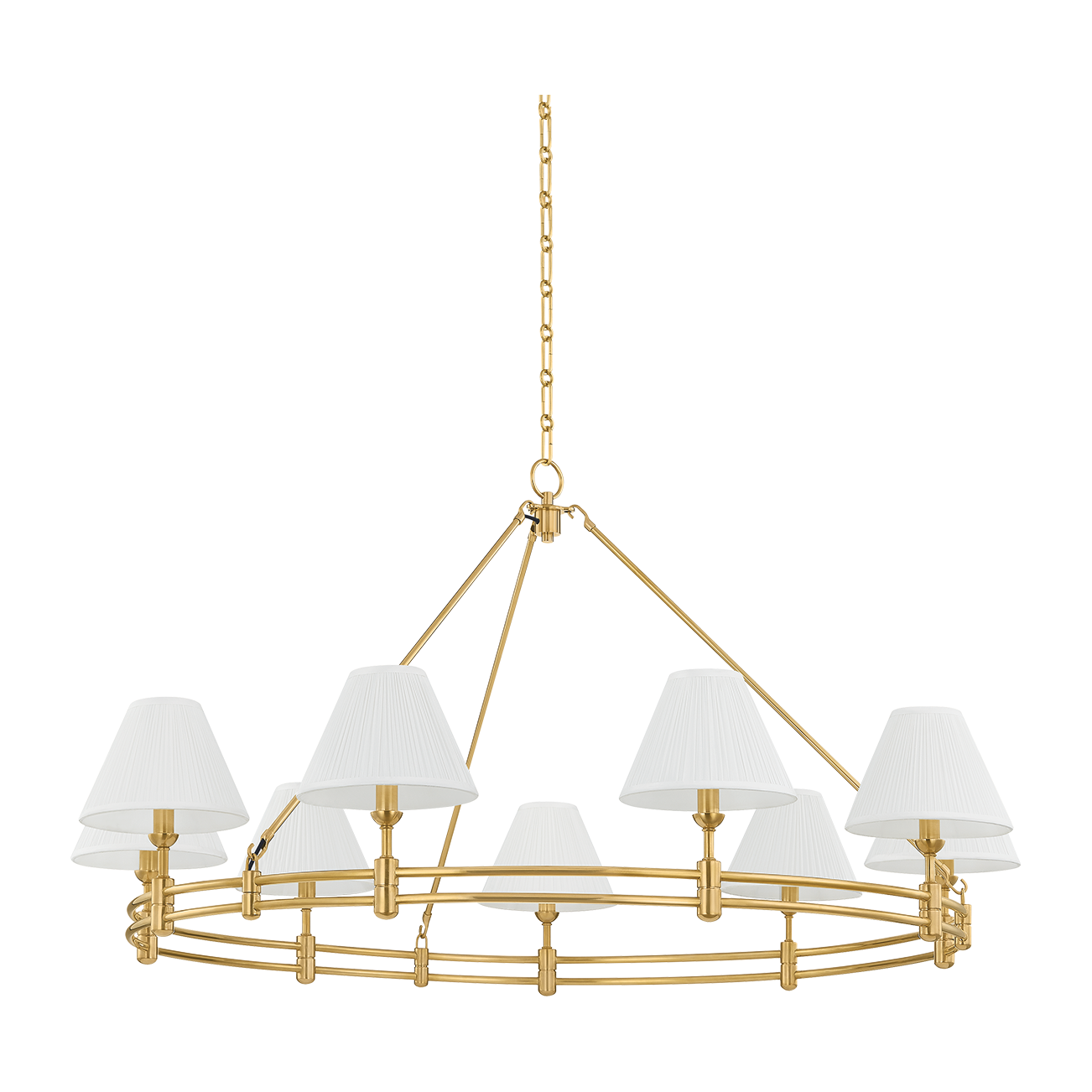 9-Light Tiered Silk Shade Chandelier / Aged Brass
