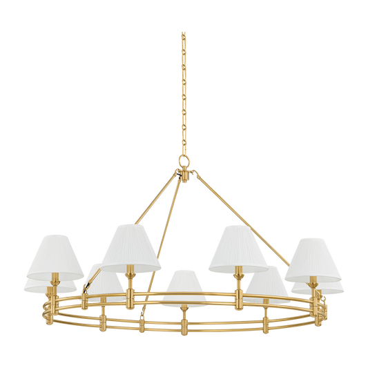 9-Light Tiered Silk Shade Chandelier / Aged Brass