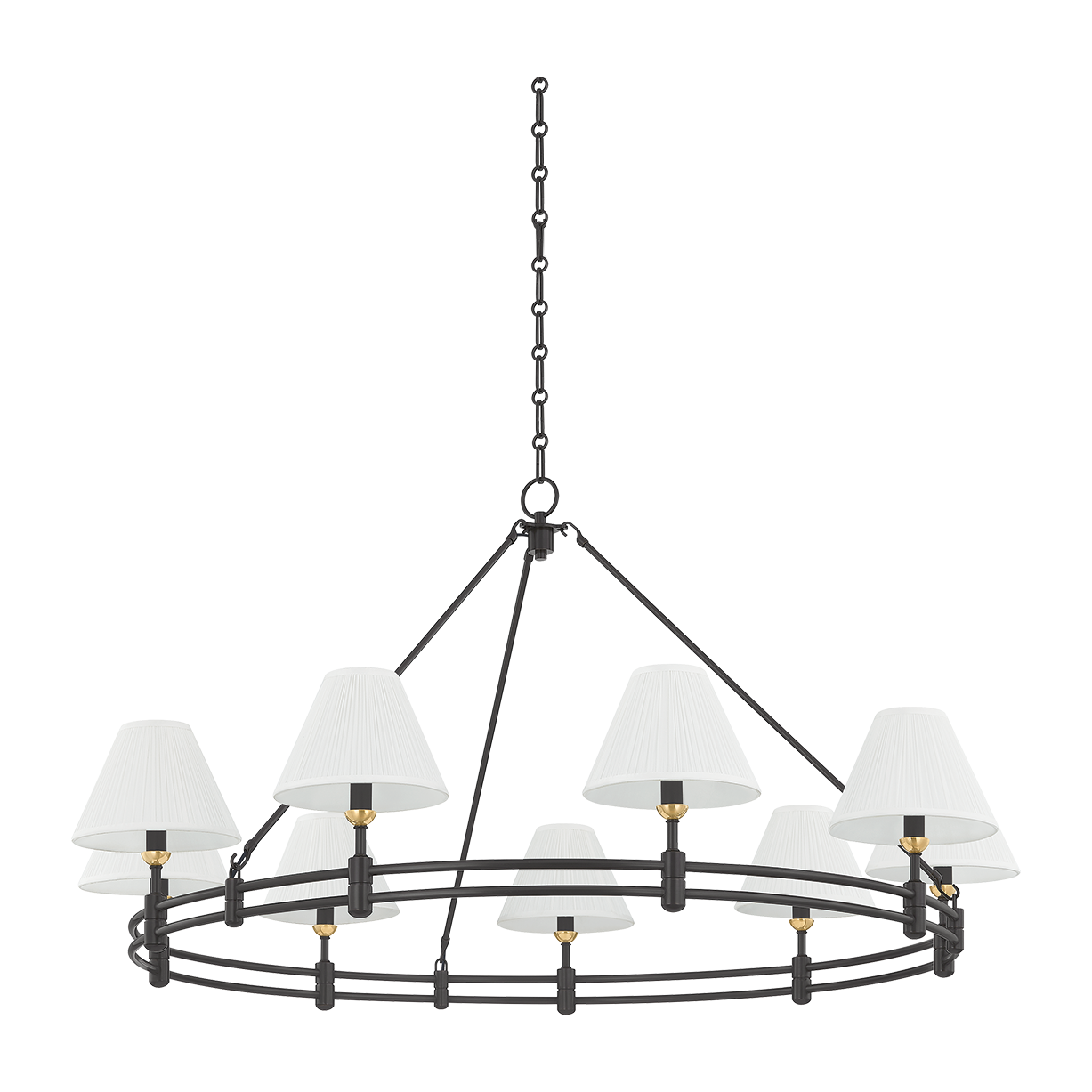 9-Light Tiered Silk Shade Chandelier / Aged Brass/Distressed Bronze