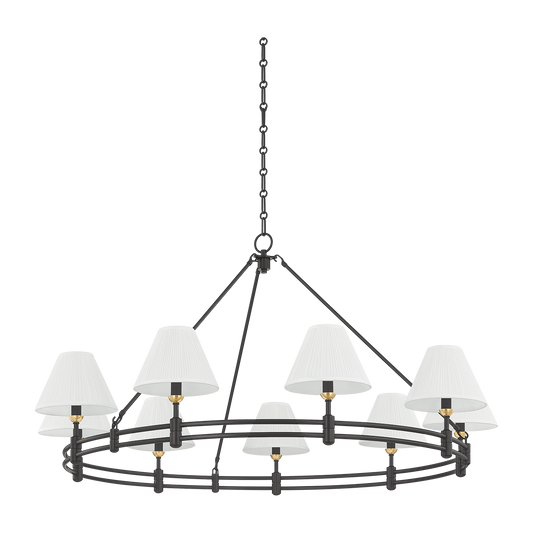9-Light Tiered Silk Shade Chandelier / Aged Brass/Distressed Bronze
