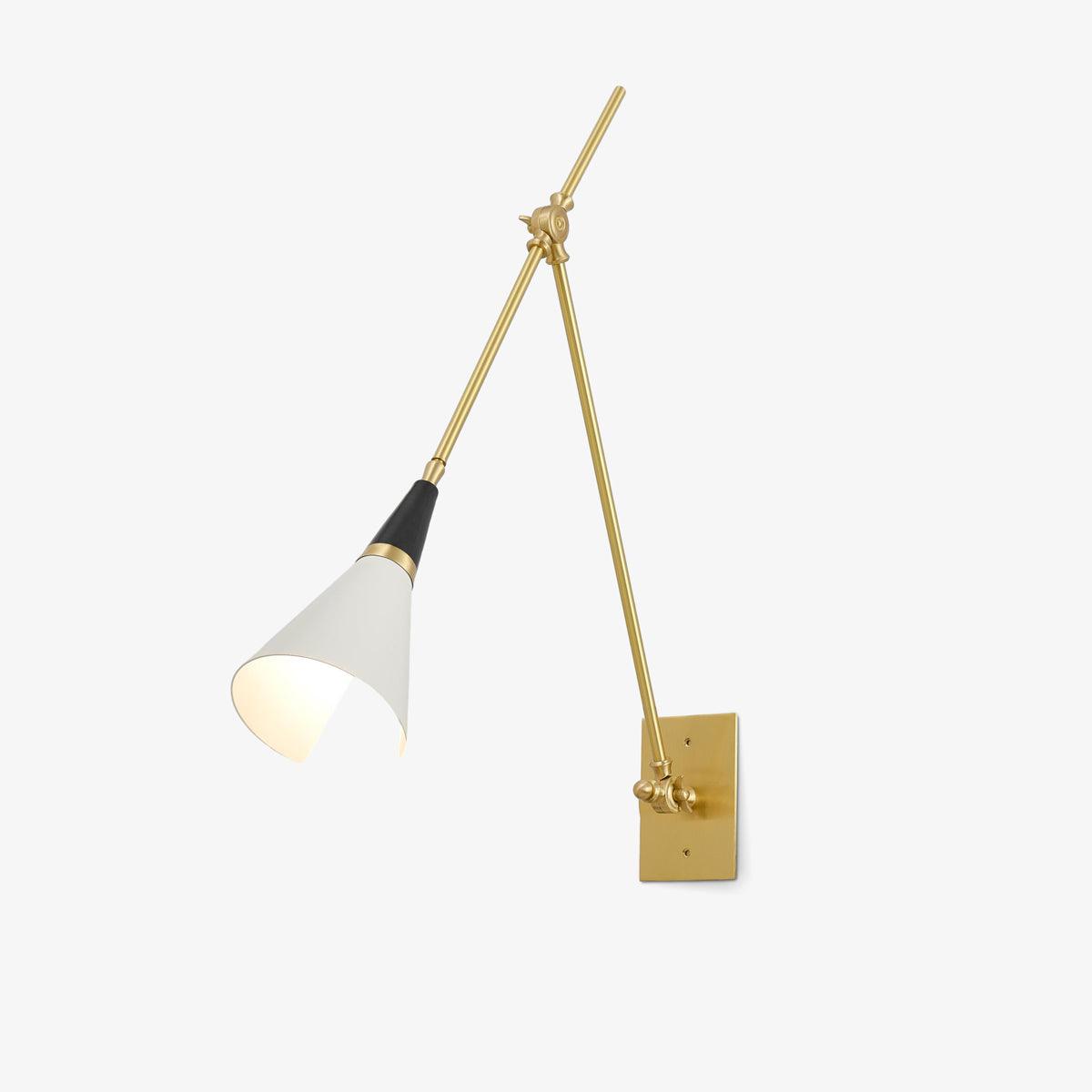 Adjustable Articulating Brass Wall Light / ∅ 5.5″ x H 11″ / Dia 14cm x H 28cm / Black & White & Brass