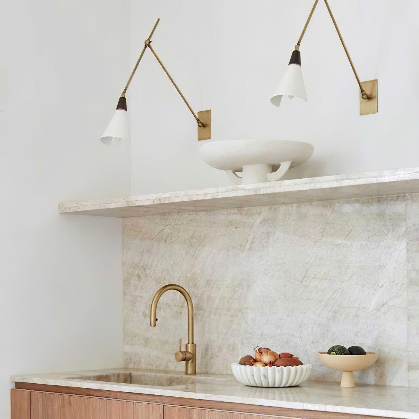 Adjustable Articulating Brass Wall Light / Set of 2 / Black & White & Brass