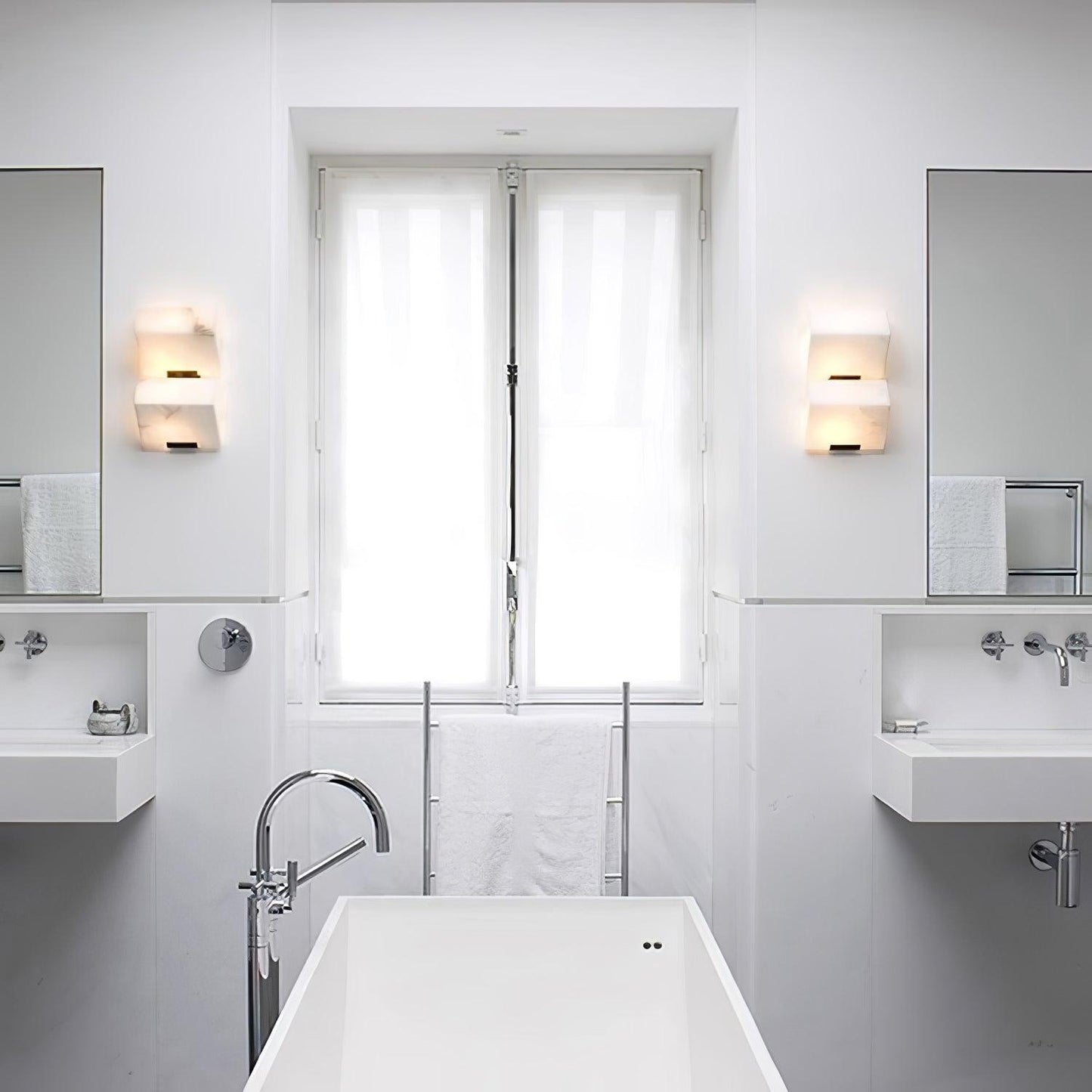 Alabaster Panel LED Wall Light / L 5.5″ x H 17.7″ / L 14cm x H 45cm Set of 2 / White / Warm Light