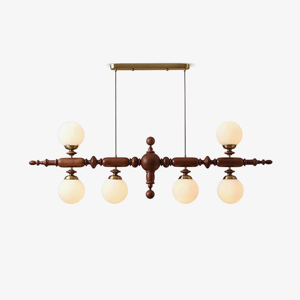 Linear Wooden Globe Chandelier / 2 Heads L 35" x H 15.7" / L 89cm x H 40cm / Walnut Color & Gold