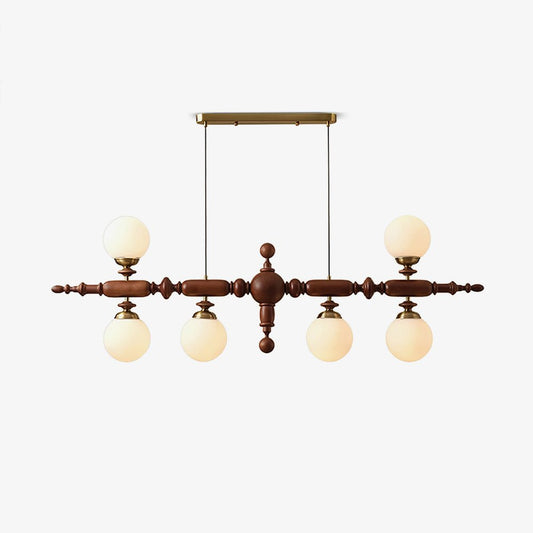 Linear Wooden Globe Chandelier / 2 Heads L 35" x H 15.7" / L 89cm x H 40cm / Walnut Color & Gold