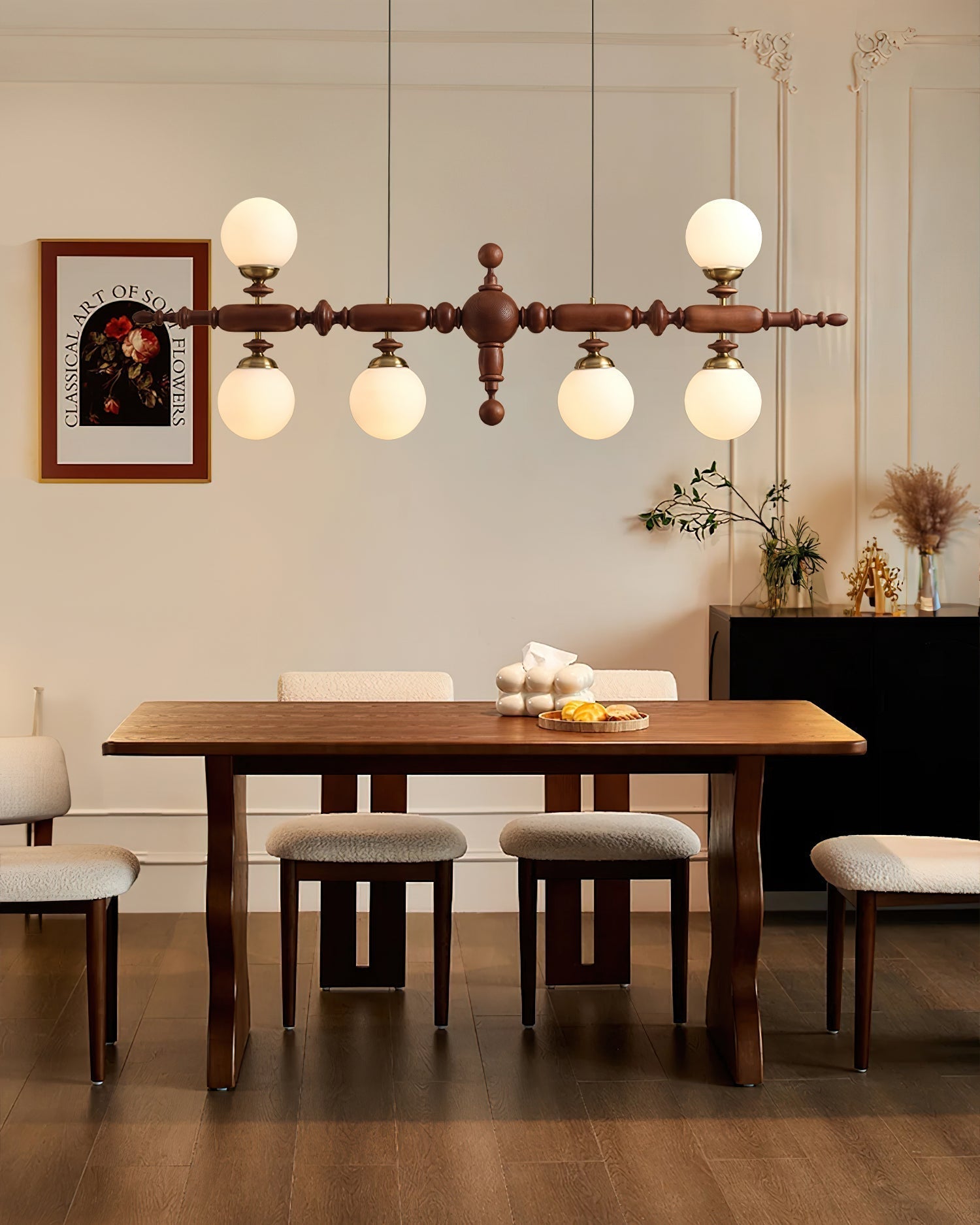 Linear Wooden Globe Chandelier