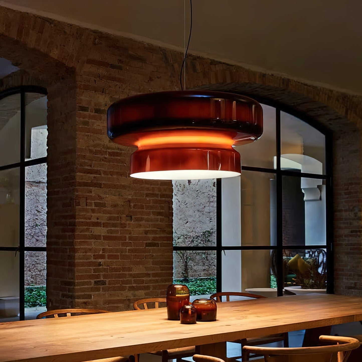 Organic Glass LED Pendant Light / ∅ 15.7″ x H 8.3″ / Dia 40cm x H 21cm / Black / Warm Light
